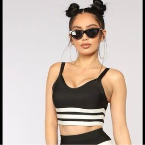 Fashion Nova Monochrome Striped Zipper Top